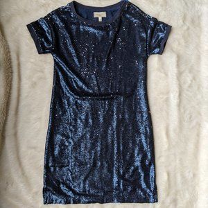 Moulinette Soers Navy & Silver Sequin Short Sleeve Dress / Size XS